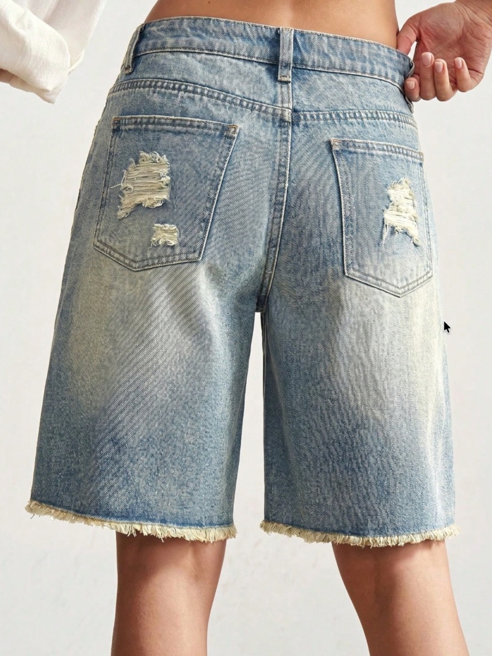 Western Floral Embroidered Frayed Hem Denim Jeans Shorts Jorts - Picture 6 of 7